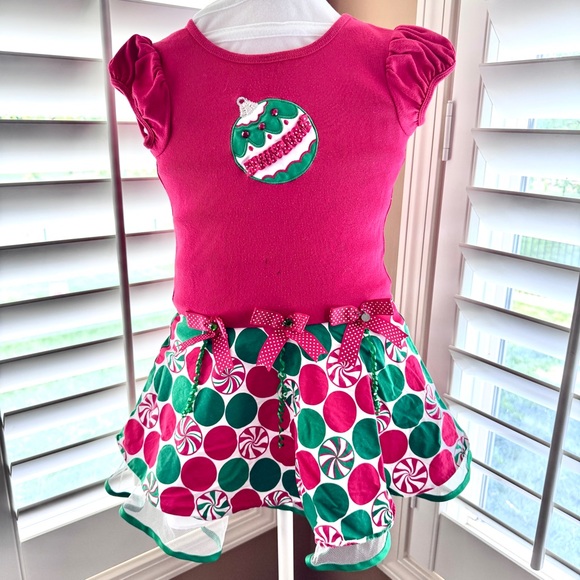Rare Editions Girls Holiday Dress 6 Candy Ornament Skirt Christmas Outfit - Picture 1 of 6